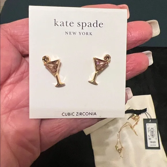 NWT KATE SPADE SHAKEN & BREW MARTINI NECK. & EARRINGS SET CHAMPAGNE & GOLD COLOR - Picture 8 of 13